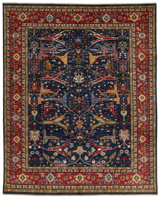 8x10 Navy and Red Anatolian Traditional Rug