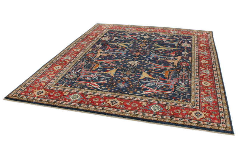 8x10 Navy and Red Anatolian Traditional Rug