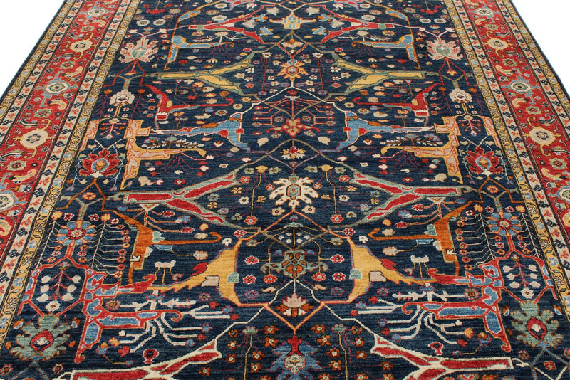 8x10 Navy and Red Anatolian Traditional Rug
