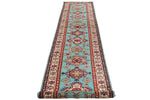 3x13 Turquoıse and Ivory Kazak Tribal Runner