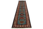3x13 Turquoıse and Ivory Kazak Tribal Runner