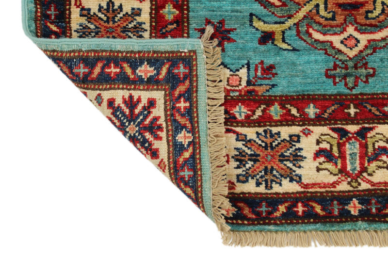3x13 Turquoıse and Ivory Kazak Tribal Runner