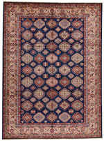 10x13 Navy and Ivory Kazak Tribal Rug