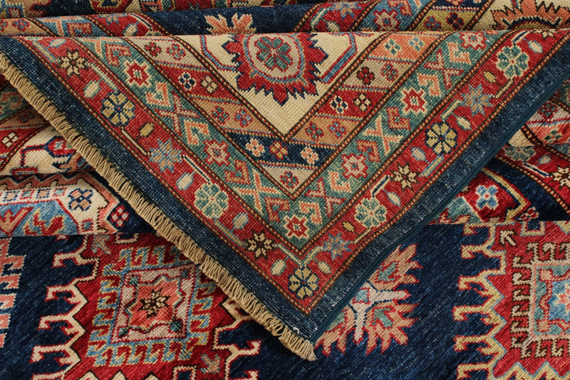 10x13 Navy and Ivory Kazak Tribal Rug