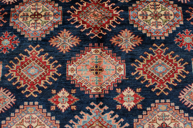 10x13 Navy and Ivory Kazak Tribal Rug