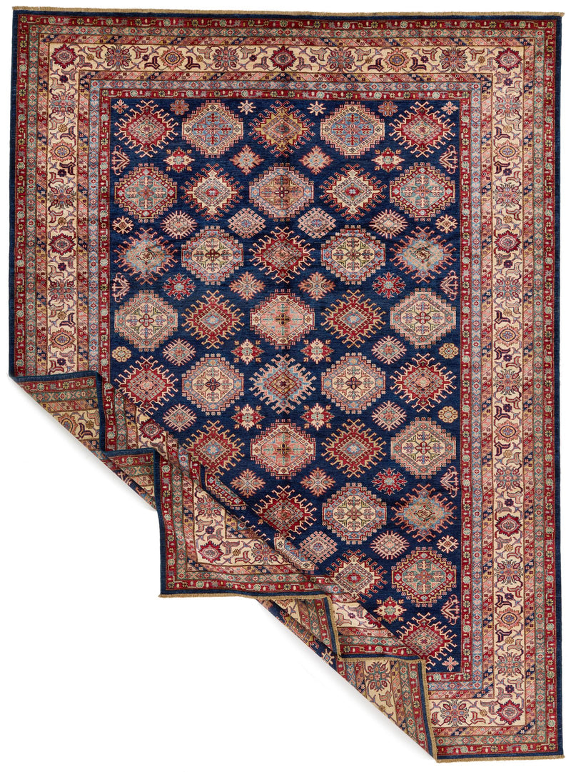 10x13 Navy and Ivory Kazak Tribal Rug