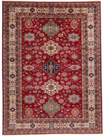 9x12 Red and Ivory Kazak Tribal Rug