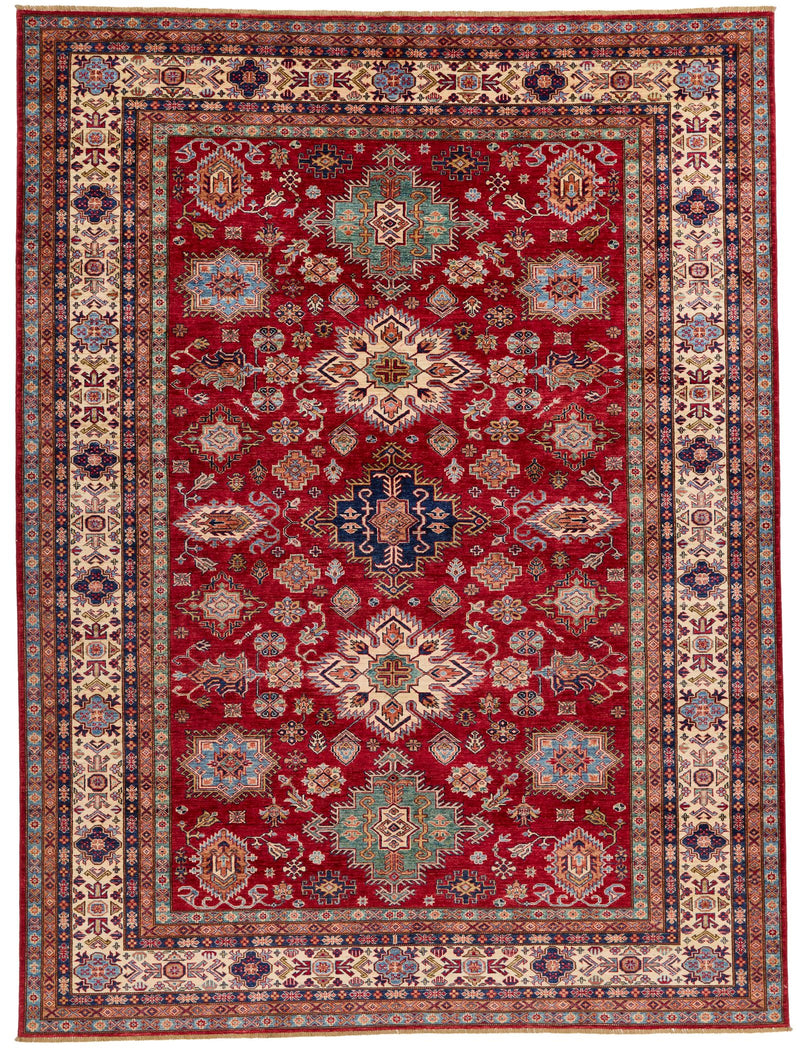 9x12 Red and Ivory Kazak Tribal Rug