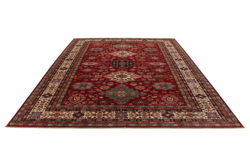 9x12 Red and Ivory Kazak Tribal Rug