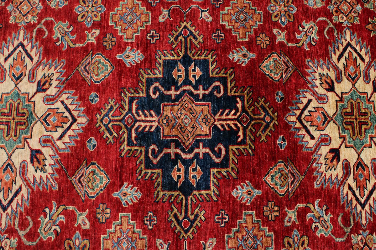 9x12 Red and Ivory Kazak Tribal Rug