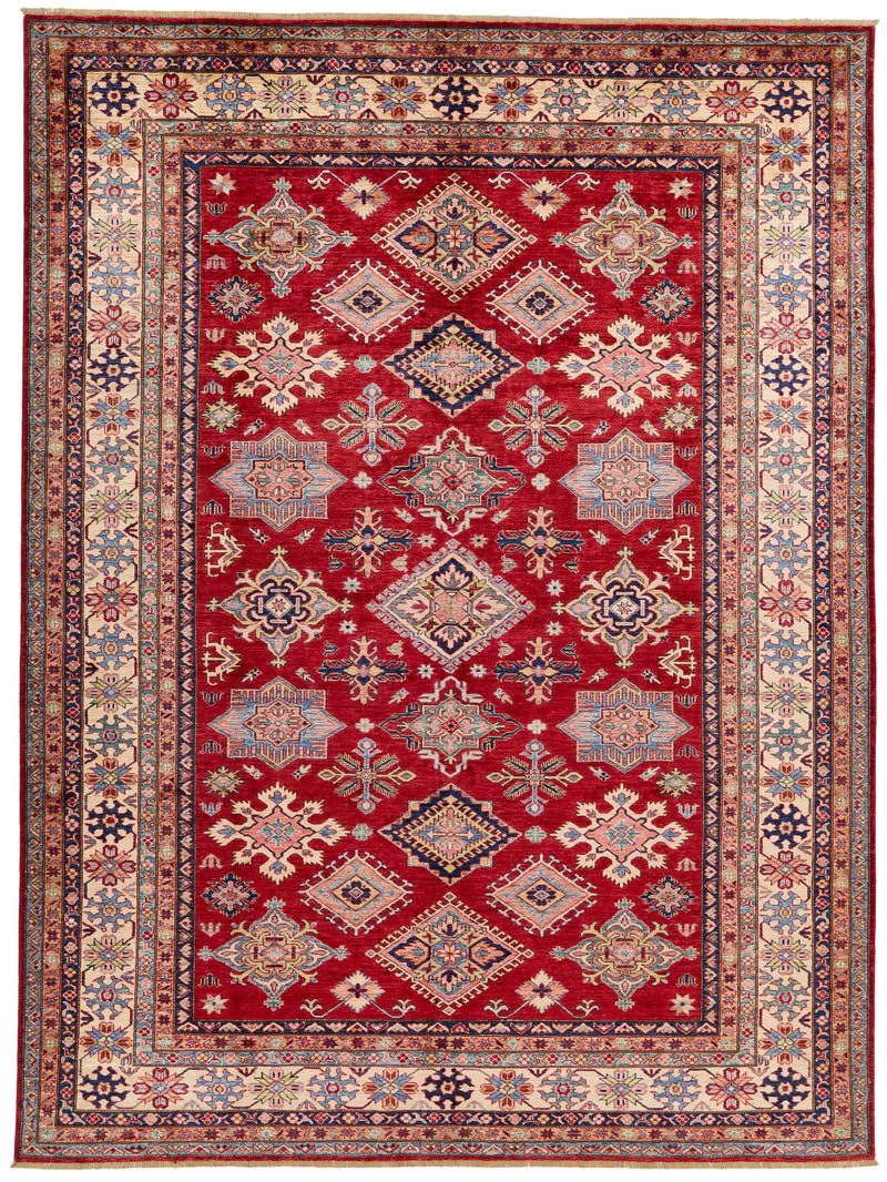 9x12 Red and Ivory Kazak Tribal Rug