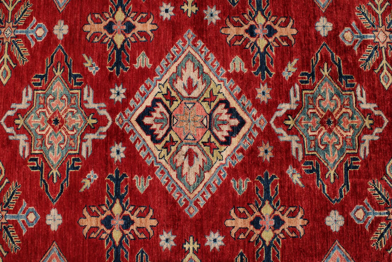 9x12 Red and Ivory Kazak Tribal Rug