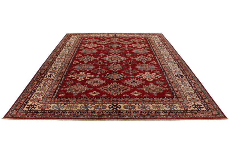 9x12 Red and Ivory Kazak Tribal Rug