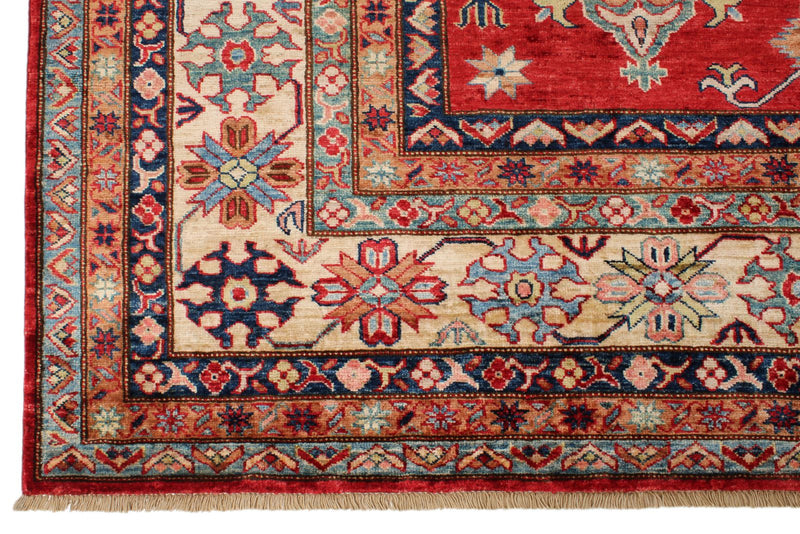 9x12 Red and Ivory Kazak Tribal Rug