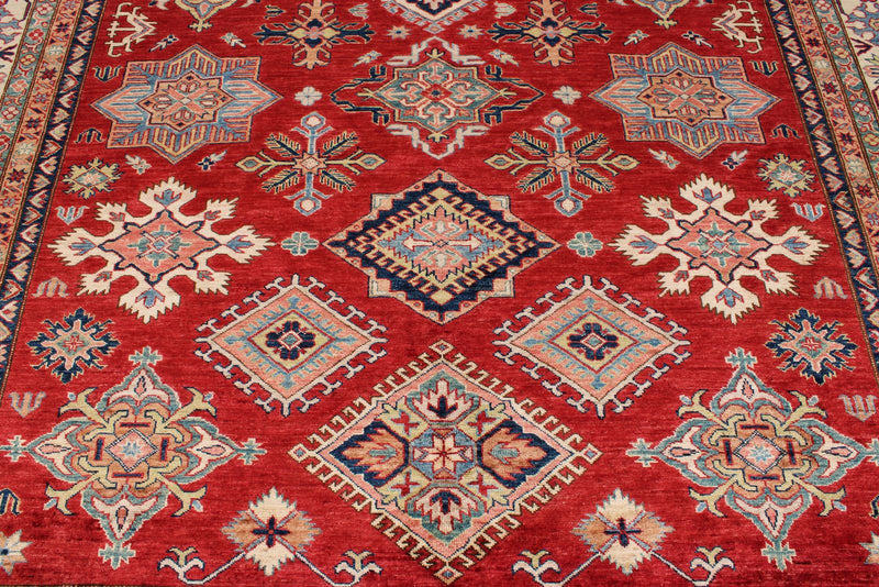 9x12 Red and Ivory Kazak Tribal Rug