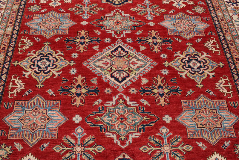 9x12 Red and Ivory Kazak Tribal Rug