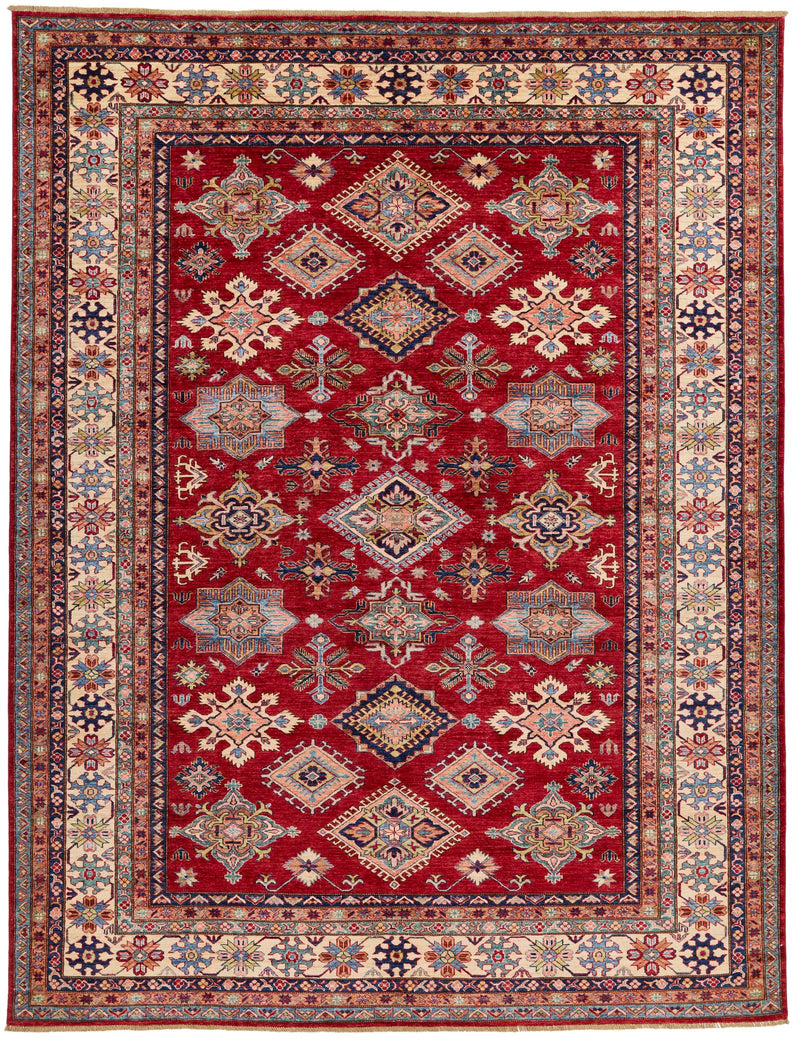 9x12 Red and Ivory Kazak Tribal Rug