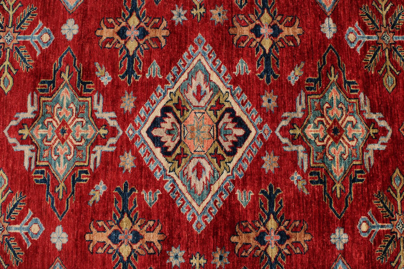 9x12 Red and Ivory Kazak Tribal Rug