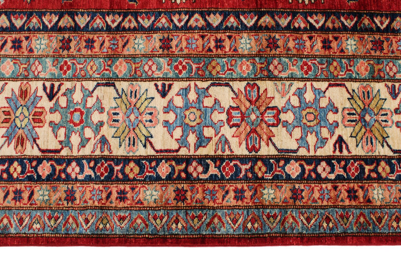 9x12 Red and Ivory Kazak Tribal Rug