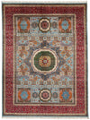 9x12 Light Blue and Red Turkish Tribal Rug