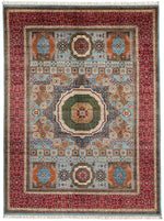 9x12 Light Blue and Red Turkish Tribal Rug