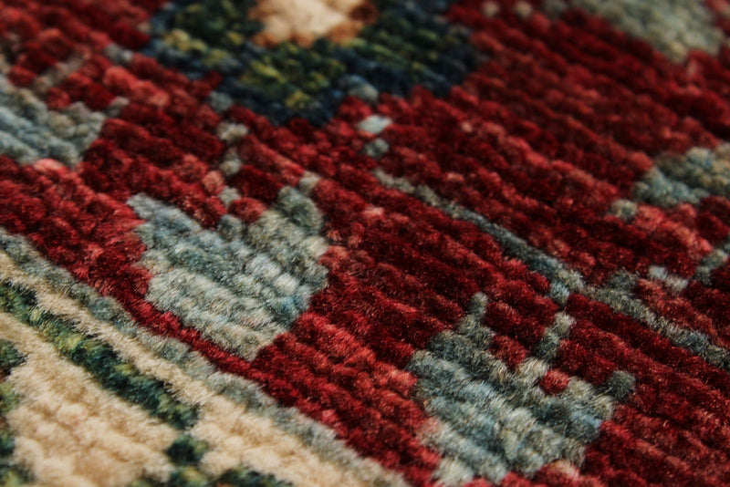 9x12 Light Blue and Red Turkish Tribal Rug