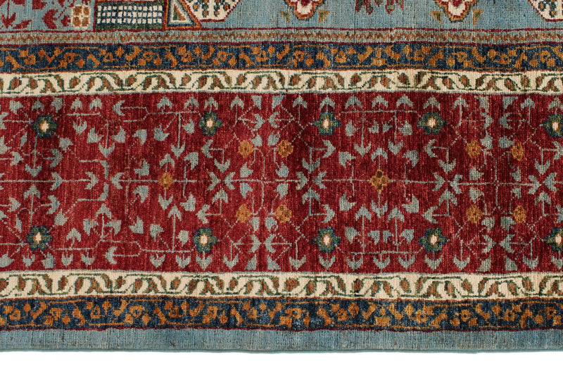 9x12 Light Blue and Red Turkish Tribal Rug