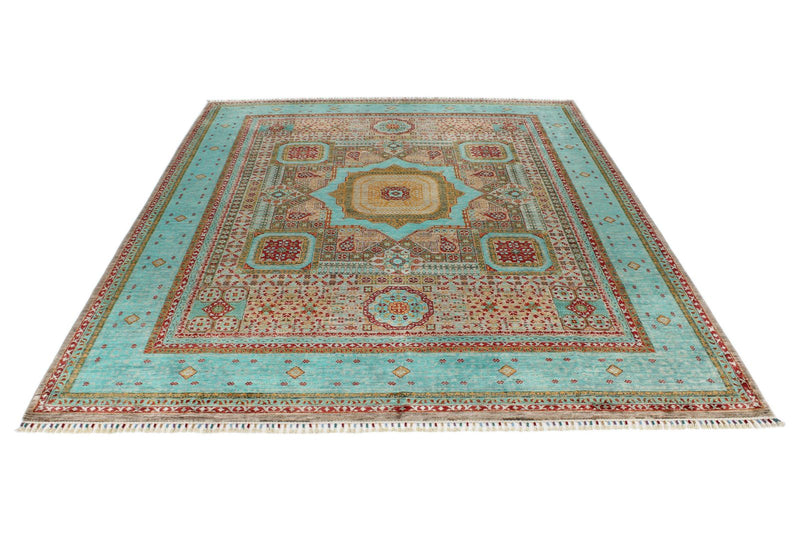 8x11 Gray and Light Blue Turkish Tribal Rug