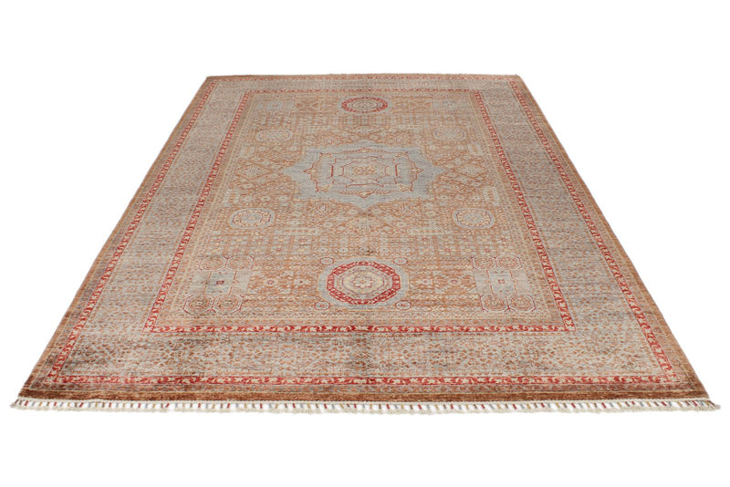 7x10 Light Brown and Multicolor Turkish Tribal Rug