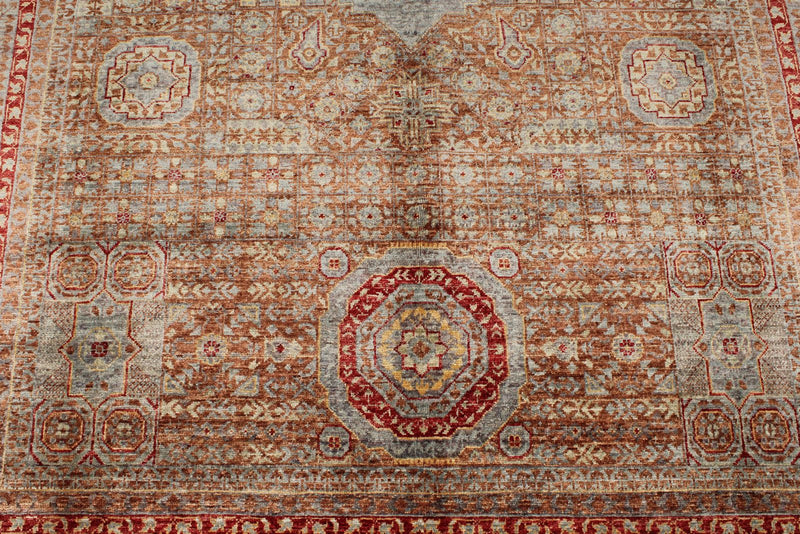 7x10 Light Brown and Multicolor Turkish Tribal Rug