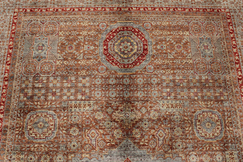 7x10 Light Brown and Multicolor Turkish Tribal Rug