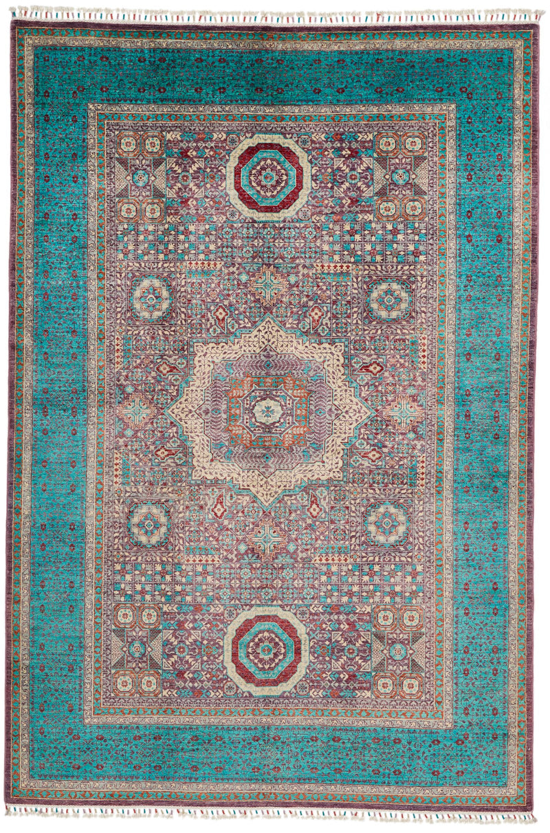 7x10 Purple and Turquoıse Turkish Tribal Rug