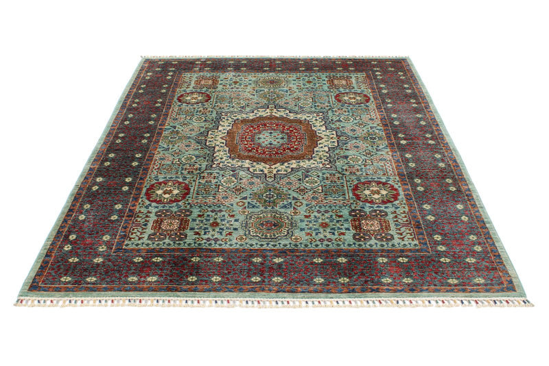 6x8 Light Blue and Gray Turkish Tribal Rug