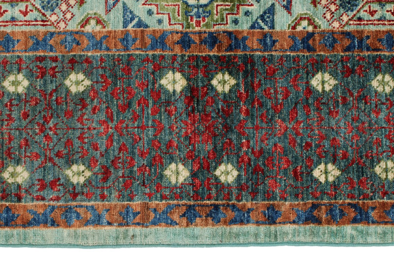 6x8 Light Blue and Gray Turkish Tribal Rug