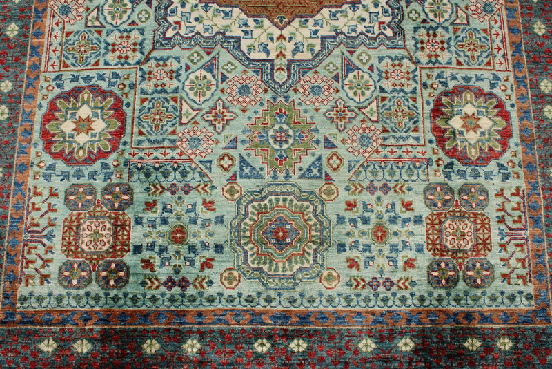 6x8 Light Blue and Gray Turkish Tribal Rug