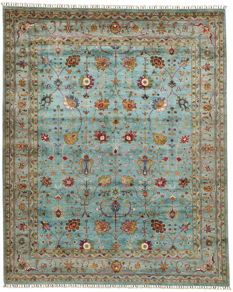 8x10 Light Blue and Multicolor Turkish Tribal Rug