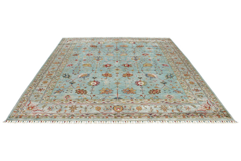 8x10 Light Blue and Multicolor Turkish Tribal Rug