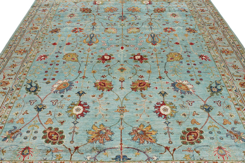 8x10 Light Blue and Multicolor Turkish Tribal Rug