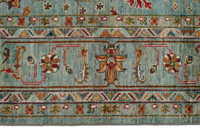 8x10 Light Blue and Multicolor Turkish Tribal Rug