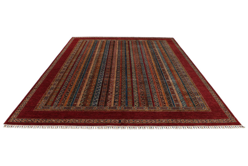 9x12 Multicolor and Red Turkish Tribal Rug