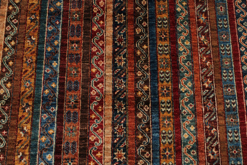 9x12 Multicolor and Red Turkish Tribal Rug