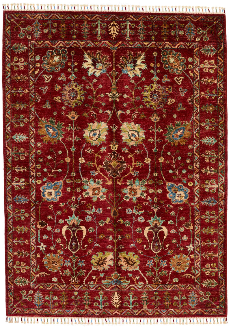 5x7 Burgundy and Multicolor Turkish Tribal Rug