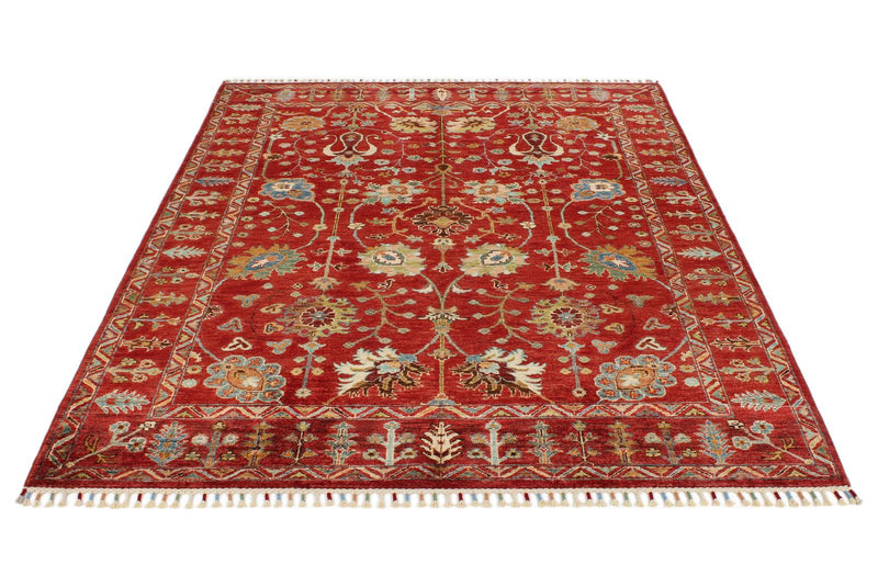 5x7 Burgundy and Multicolor Turkish Tribal Rug