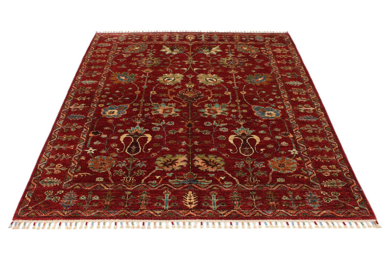 5x7 Burgundy and Multicolor Turkish Tribal Rug