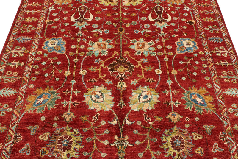 5x7 Burgundy and Multicolor Turkish Tribal Rug