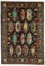 7x10 Black and Multicolor Turkish Tribal Rug