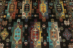 7x10 Black and Multicolor Turkish Tribal Rug