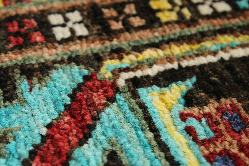 7x10 Black and Multicolor Turkish Tribal Rug