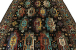 7x10 Black and Multicolor Turkish Tribal Rug