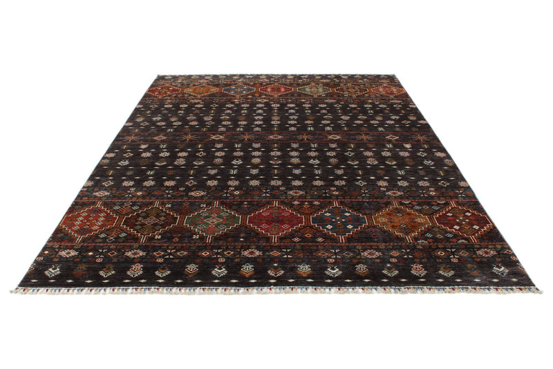 7x10 Brown and Multicolor Tribal Rug